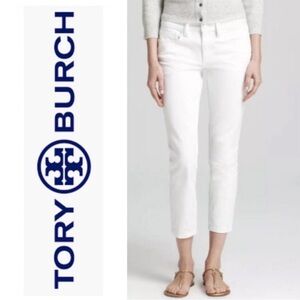 Tory Burch Pardon My French Jean White Sadie Straight Leg Cropped Jean Sz 23